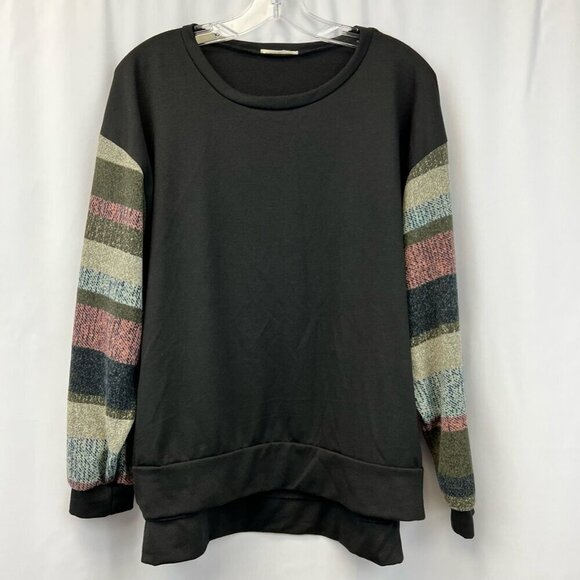 Les Amis Tops - Les Amis Womens Sweatshirt Multicolor Mixed Print Long Sleeve High Low Stripes S